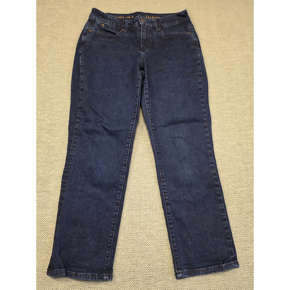 Talbots Curvy Crop Jeans Womens 4 Dark Indigo Wash Denim Pants Straight Leg